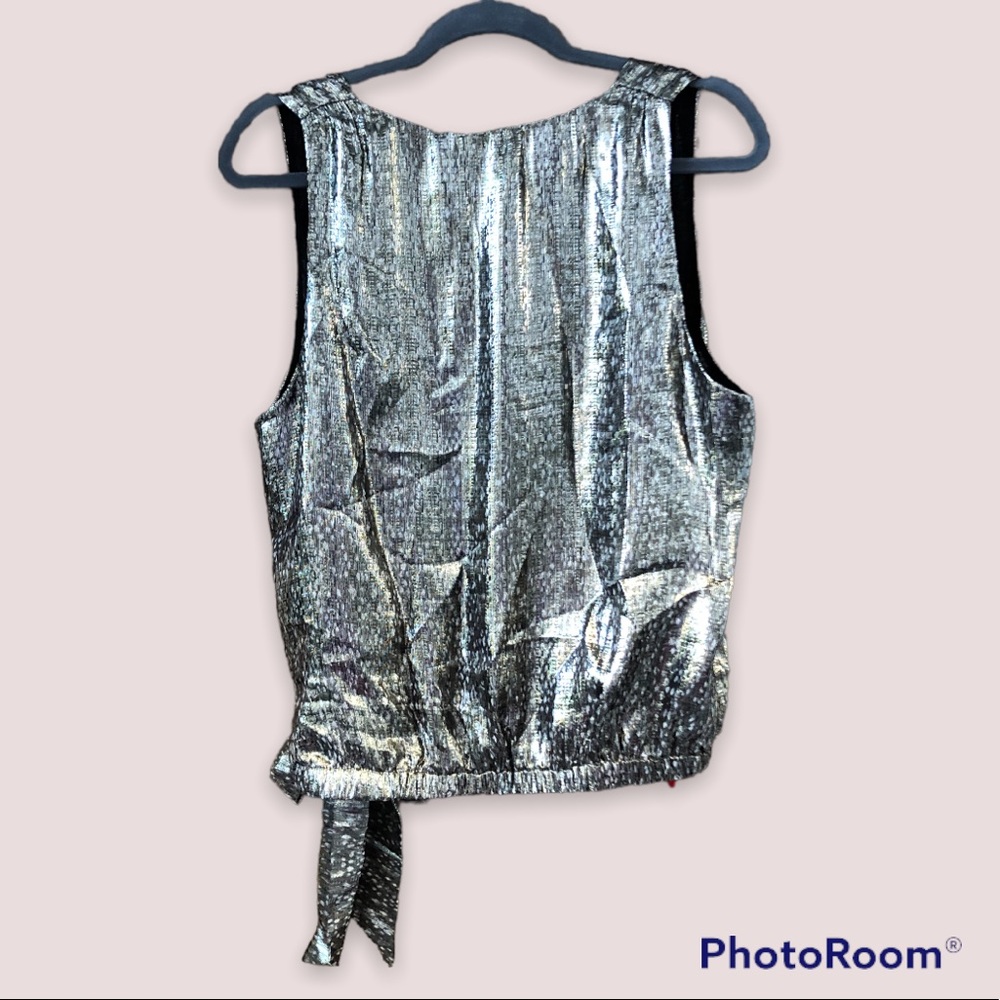 Ramy Brook | Silk Sleeveless Top V-Neck Silvery Snakeskin Print, Size L - Picture 6 of 12
